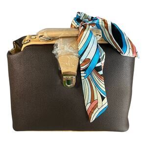 Vegan Leather Purse Dual Carry Petite Fashion Bag with Fashion Scarf